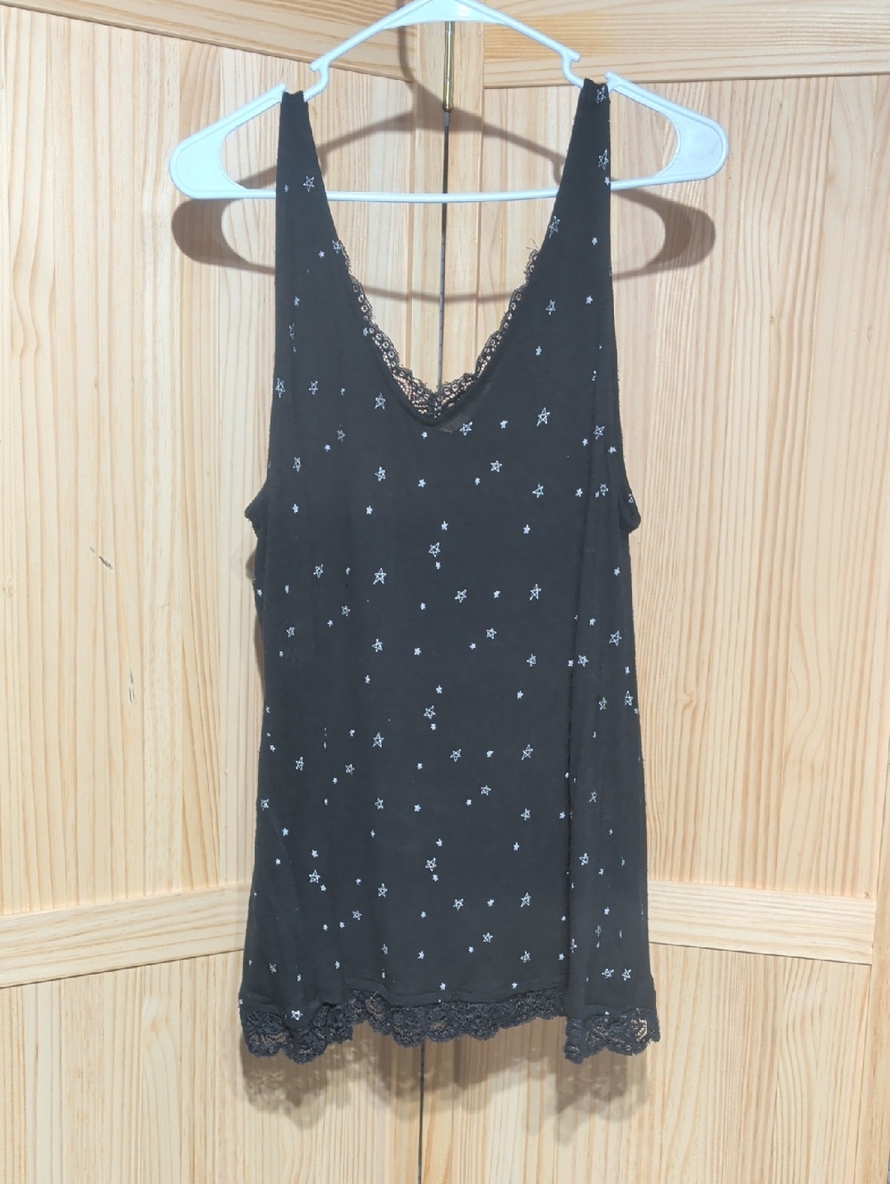 Maurices Black Star Print Lace Trim Tank